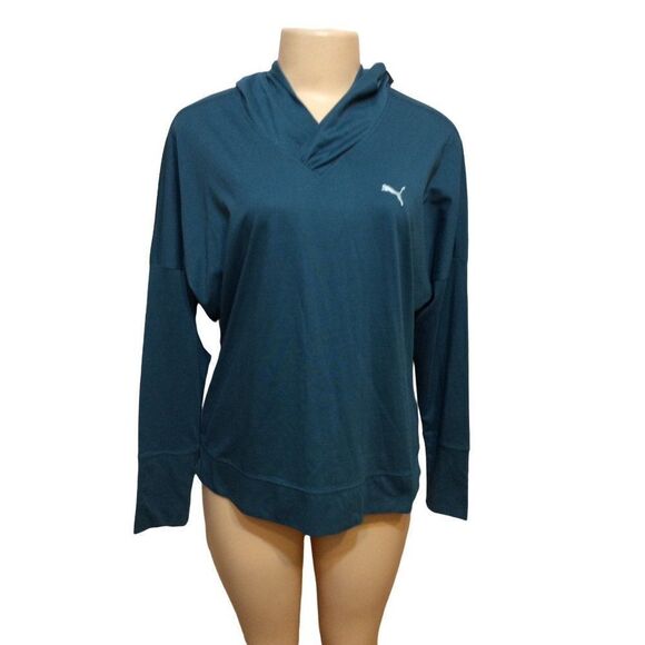 Puma Tops - PUMA Hooded Pullover Large(Women’s) Turquoise Cotton/Polyester